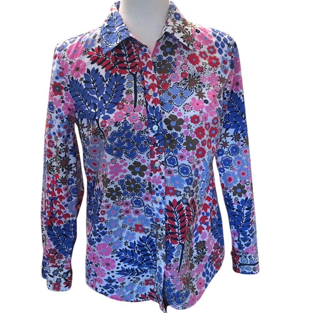 Talbots Flower Meadows Button Front Blouse